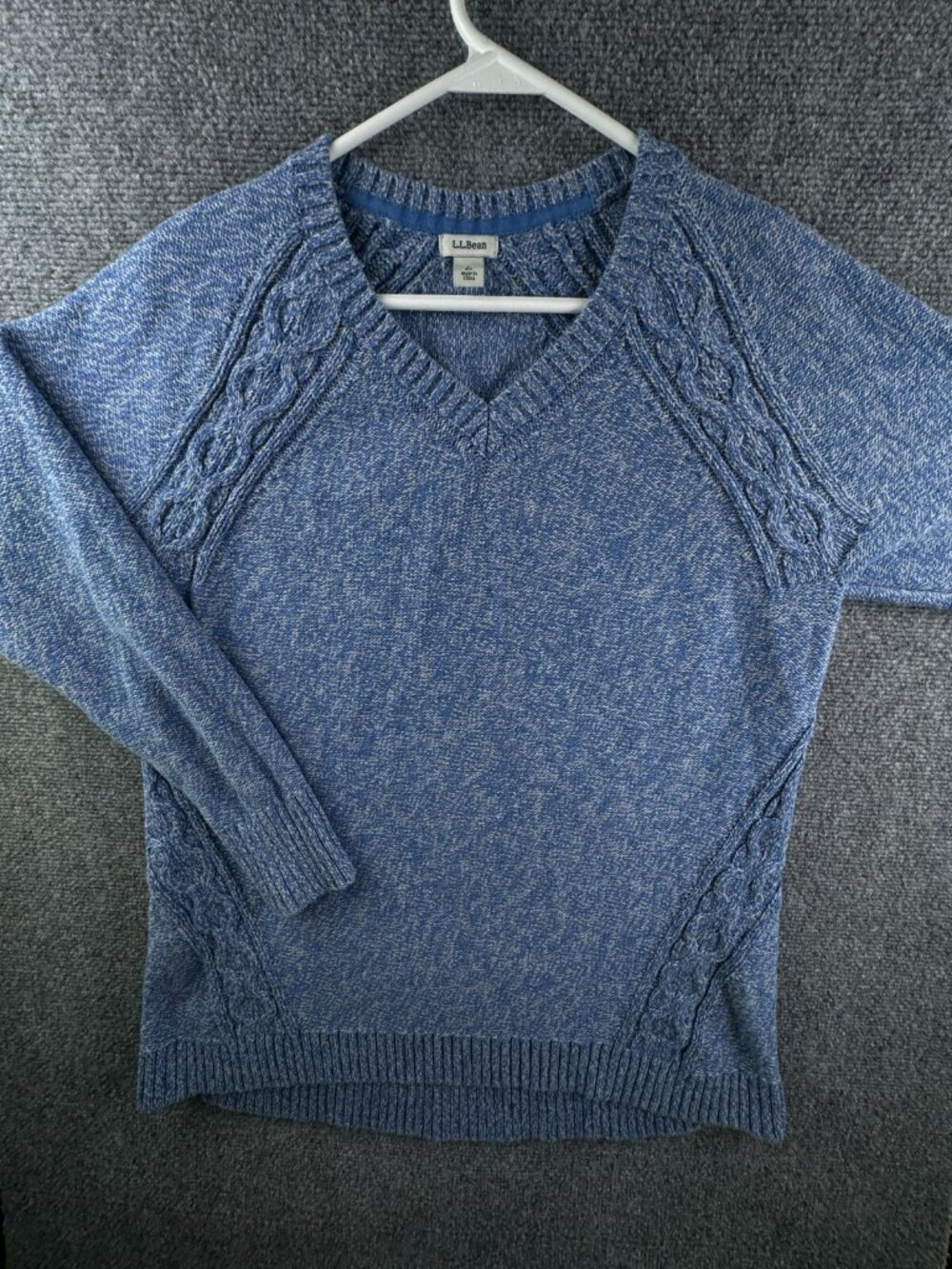 LL Bean Pullover Sweater Knit Blue Large Reg Women’s Heathered Long Sleeve